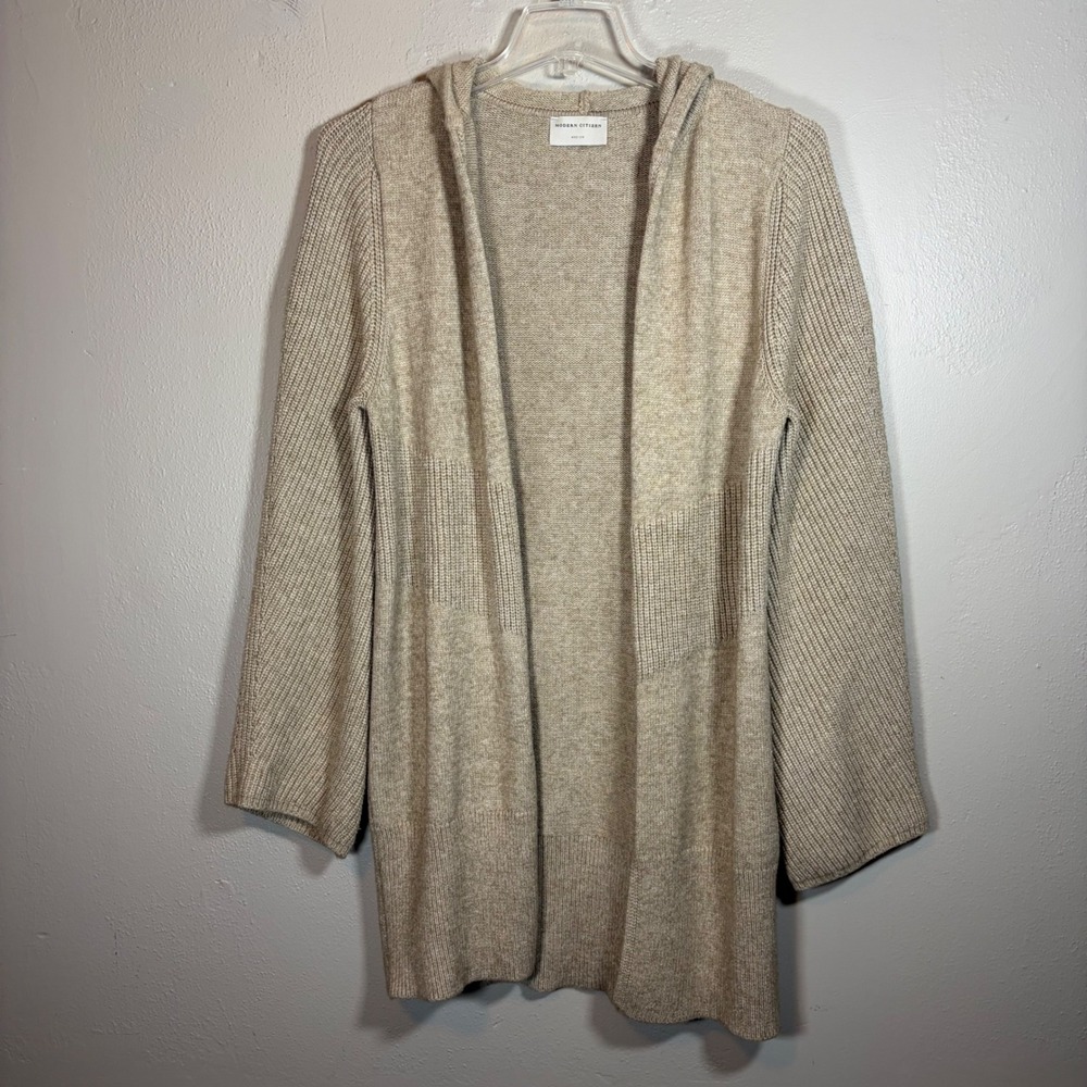 Modern Citizen Oatmeal Beige Hooded Open Front Cardigan Sweater 1731350 Womens M